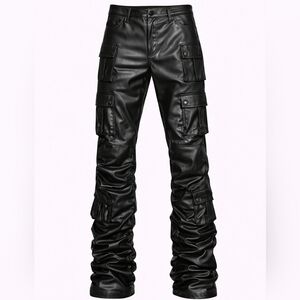 Smoke Rise Men's Stacked Flare Cargo Pants - Black